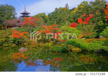 Ninnaji Temple North garden lake in early autumn 35175286