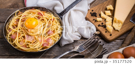 Pasta with bacon, egg and cheese Pasta with bacon, egg and cheese 35177520