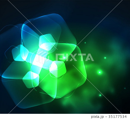 Glowing glass transparent pentagans, geometric 35177534