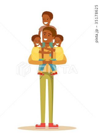 Happy Black father With 3 Children 35178625
