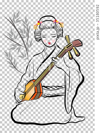 女人,寫毛筆風格發三味線 女人,寫毛筆風格發三味線 35180592