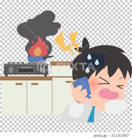 火事の通報をする男の子のイラスト素材