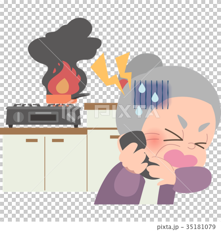 火事の通報をするおばあさん 35181079