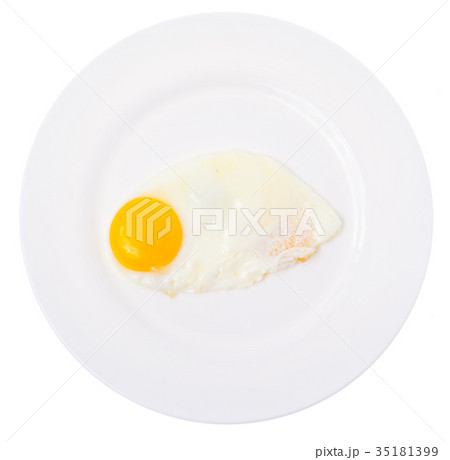 Fried eggs on white plate for breakfast Fried eggs on white plate for breakfast 35181399