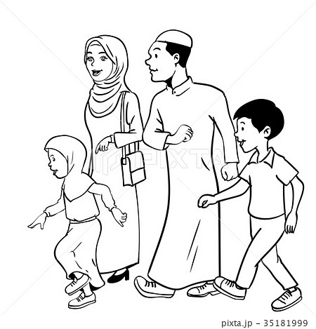 Illustration of Muslim family Waliking Hand drawn 35181999