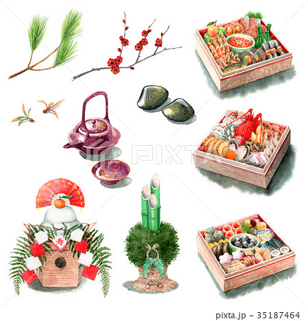 水彩で描いたお正月のミニカット 35187464