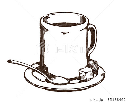 コーヒーカップの手描きイラストのイラスト素材 35188462 Pixta