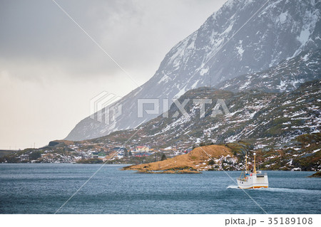 Fishing ship in fjord in Norway 35189108
