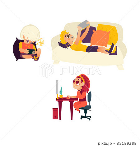 vector flat kids and digital devices set vector flat kids and digital devices set 35189288