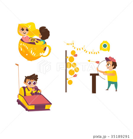 vector children in amusement park set vector children in amusement park set 35189291