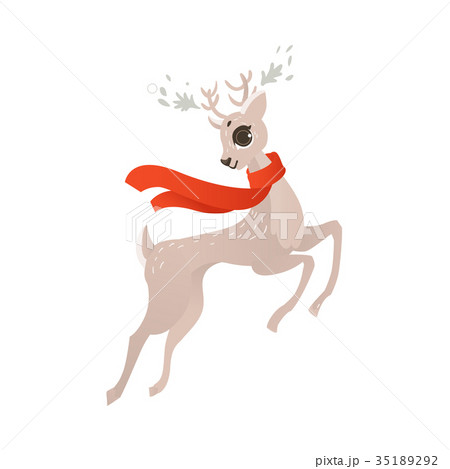 vector flat christmas reindeer in red scarf vector flat christmas reindeer in red scarf 35189292