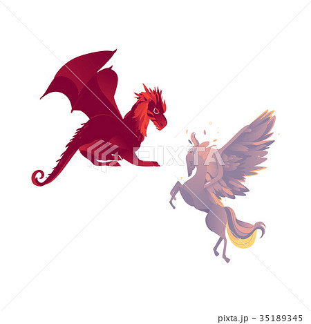 vector flat cartoom myhical animals set 35189345