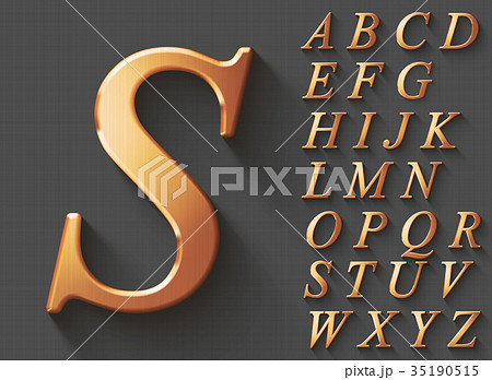 Set of golden luxury 3D uppercase english letters. 35190515