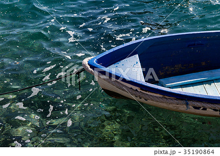 nos white blue small wooden fishing boats standing 35190864