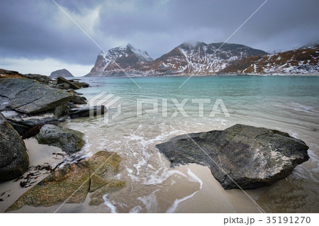 Rocky coast of fjord in Norway Rocky coast of fjord in Norway 35191270