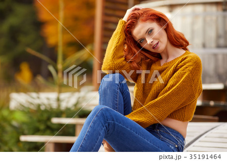 Outdoor atmospheric lifestyle photo of young beautiful lady. War 35191464