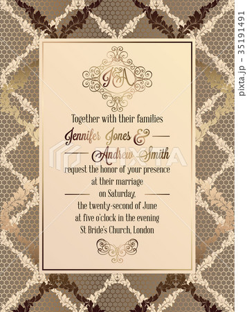 Vintage baroque style wedding invitation card  35191491