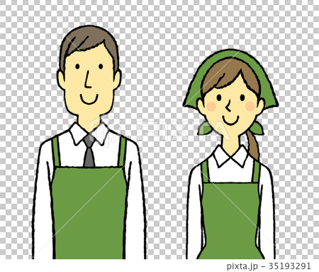 若い男女　店員　エプロン　三角巾 35193291