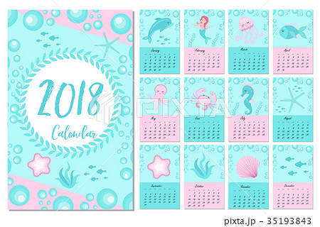 イラスト素材: Calendar 2018 in marine style, s