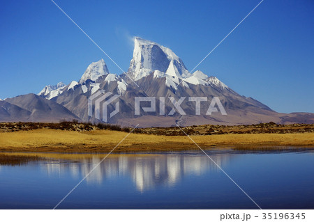 mountains. snow peaks near the lake landscape 35196345