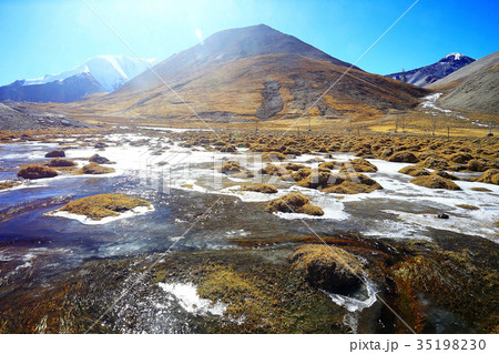 spring melting creek with ice 35198230