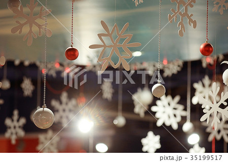 Christmas ornaments snowflake background blur city Christmas ornaments snowflake background blur city 35199517