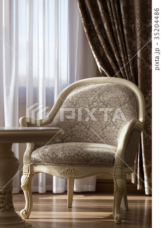 soft armchair with a table in a bright room 35204486
