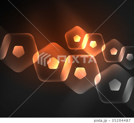 Glowing glass transparent pentagans, geometric 35204487