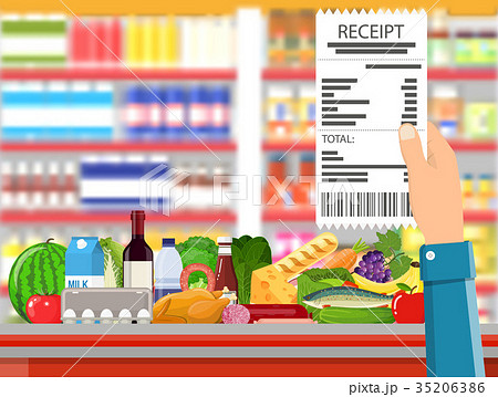 Supermarket store interior with goods. 35206386