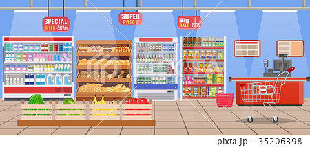 Supermarket Store Interior With Goods のイラスト素材