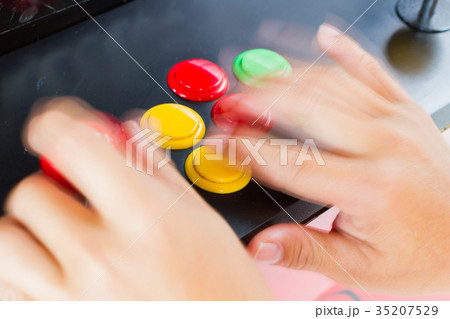 close-up blur hands with movement pressing 35207529