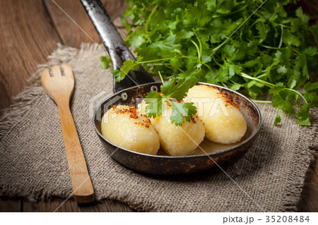 Potato dumplings stuffed with minced meat. Potato dumplings stuffed with minced meat. 35208484