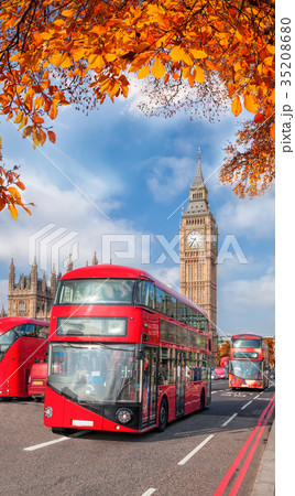 Buses with  Big Ben in London, England, UK 35208680