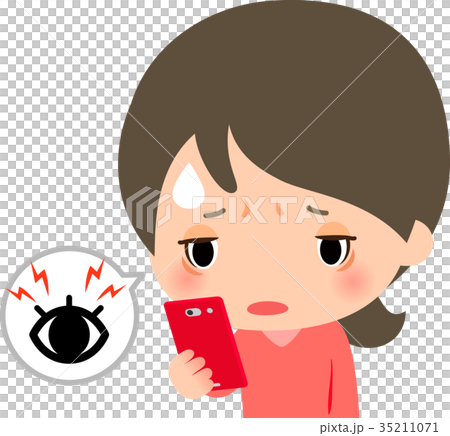 スマートフォンを見る疲れ目の女性のイラスト素材