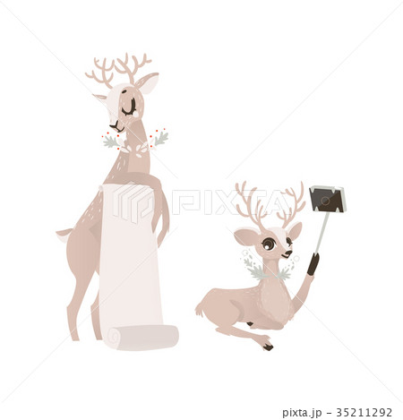 vector flat christmas reindeer isolated set 35211292