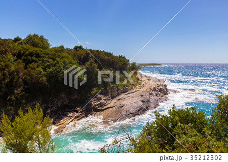 Rocky shore of the Adriatic sea after storm 35212302