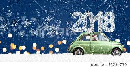 Retro toy car with christmas gifts 35214739