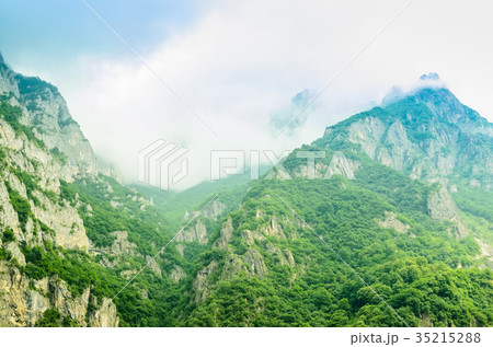 Beautiful view of green Ossetian mountain peak 35215288
