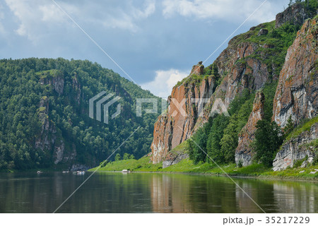 Beautifeul mountain river landscape in bright 35217229
