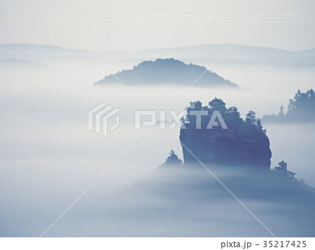 Dreamy landscape lost in thick fog.Fantastic dream 35217425
