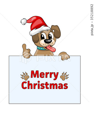 Merry Christmas Card with Cool Dog in Santa Hat Merry Christmas Card with Cool Dog in Santa Hat 35218892