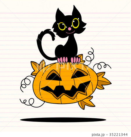 Illustration of Halloween kitten and pumpkin 35221344