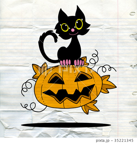 Illustration of Halloween kitten and pumpkin 35221345