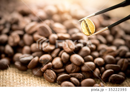 Premium gold coffee beans in the tongs Premium gold coffee beans in the tongs 35222393