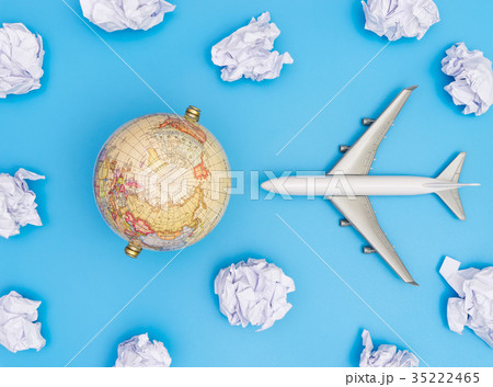 world travel with plane  Globe in Paper Cloud sky 35222465