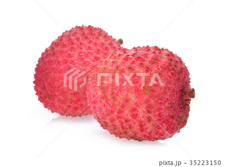 two whole red lychee isolated on white background 35223150