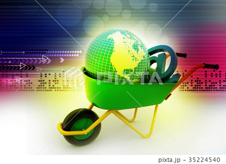 wheelbarrow carrying earth and email signのイラスト素材 35224540