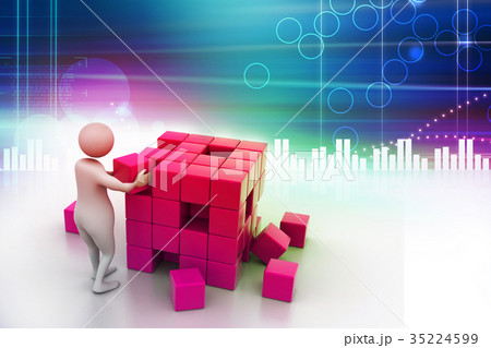 3d people - man, person pushing a cube 35224599