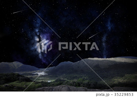 mountain landscape over night sky or space 35229853