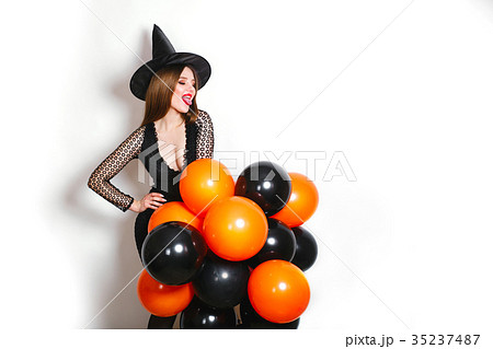 happy sexy women in black witch halloween costumes happy sexy women in black witch halloween costumes 35237487